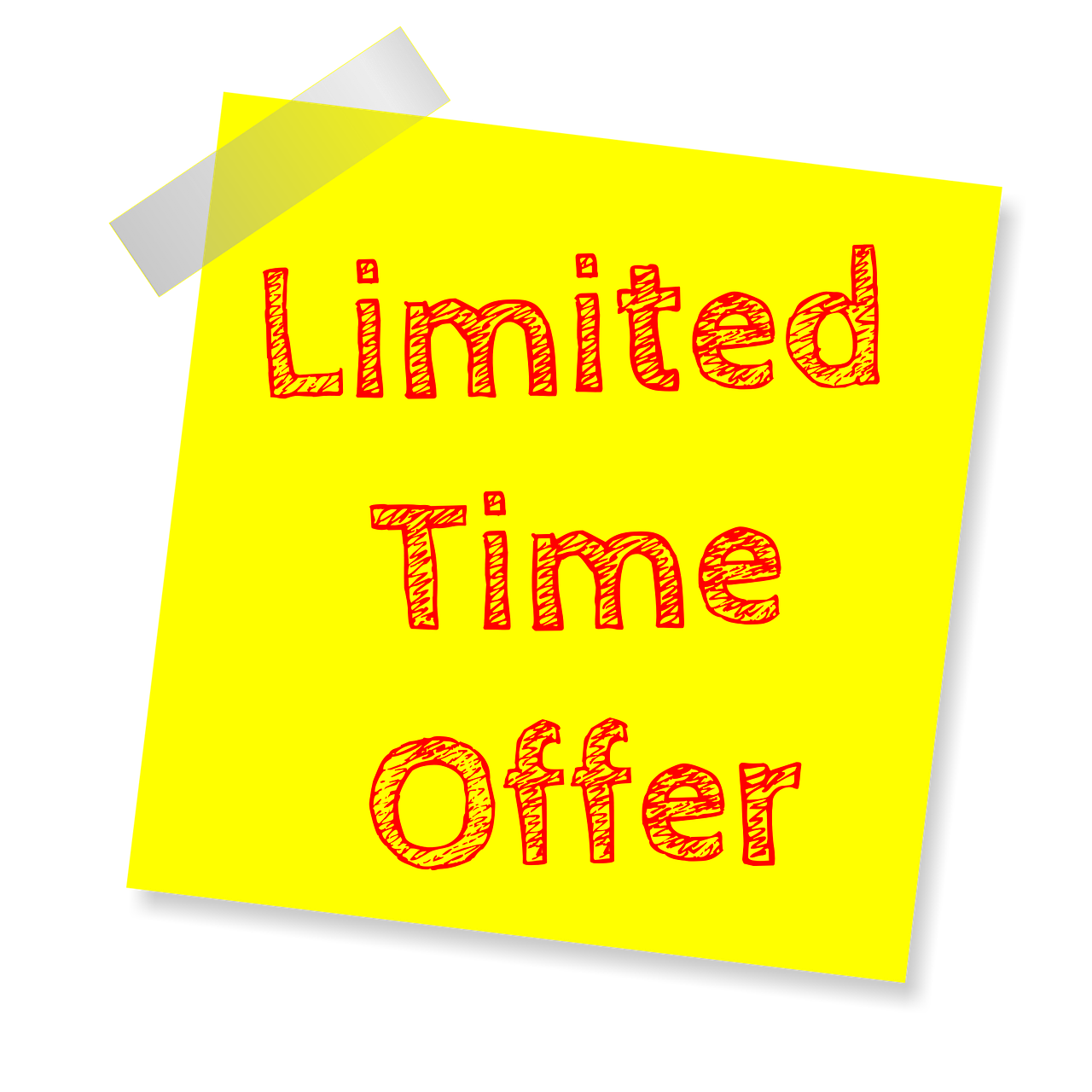 limited time offer in written style on a yellow sticky note